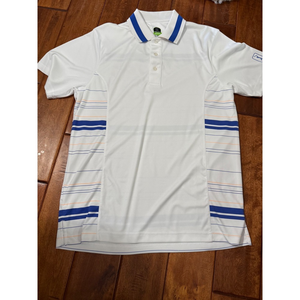 PGA Tour Pro Series Mens Athletic Fit Golf Polo Shirt White Blue Orange Stripe M